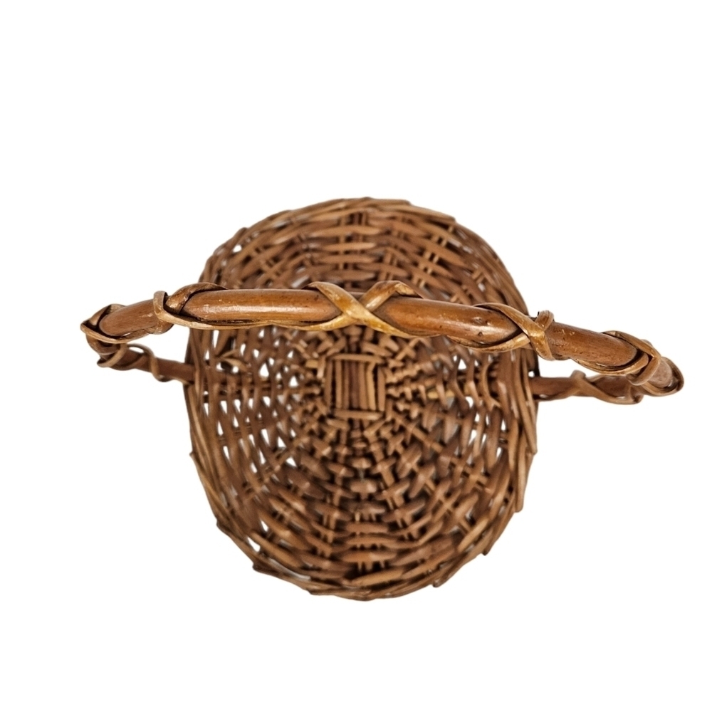 Vintage Mini French‎ Gathering Cane Wicker Basket Rattan Basket Boho Chic Rustic - Picture 3 of 6